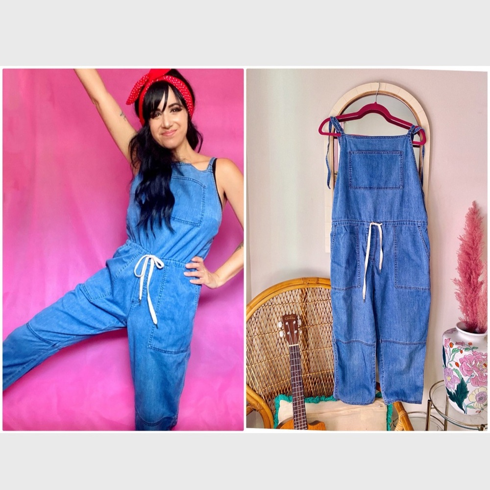 Denim Tie-Waist Overalls - Blue